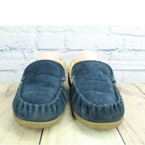 *LL Bean Blue Suede Wicked Good Shearling Lined Venetian Slippers Size 12 Inches - Picture 4 of 9